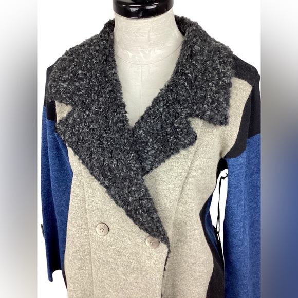 Diktons Barcelona Wool Blend Colorblock Jacket Cardigan cream blue gray - Picture 2 of 8